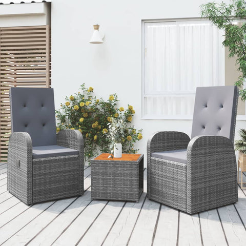 ZNTS 3 Piece Garden Lounge Set Grey Poly Rattan&Solid Wood Acacia 3157668