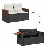 8 Piece Garden Sofa Set with Cushions Black Poly Rattan Acacia 3327626