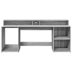 Desk with LED Lights Grey Sonoma 200x55x91 cm Engineered Wood 3309443
