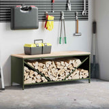 Firewood Rack with Wooden Top Olive Green 100.5x35.5x40 cm 864258