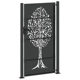 Garden Gate with Lock Black 110 x 205 cm Powder-coated steel 42015888