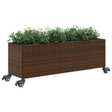 Garden Planter with Wheels and 3 Pots Brown 107x32x38 cm Poly Rattan 366420