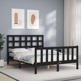 ZNTS Bed Frame without Mattress Black 140x190 cm Solid Wood Pine 3192085