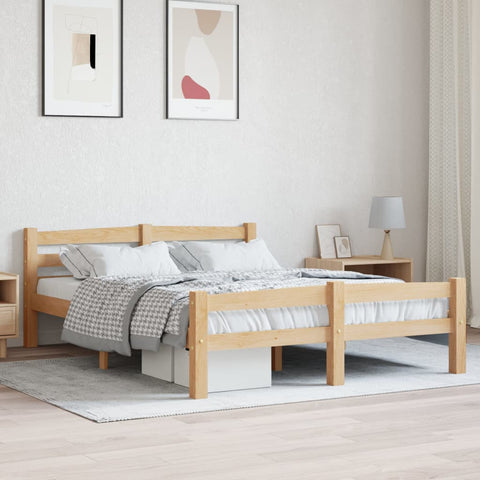 ZNTS Bed Frame without Mattress Solid Pinewood 140x200 cm 322064