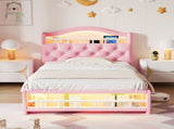 3ft Single Upholstered Velvet Bed Frame, LED Bed Frame with Charging Station & Diamond Tufted N652P399022P