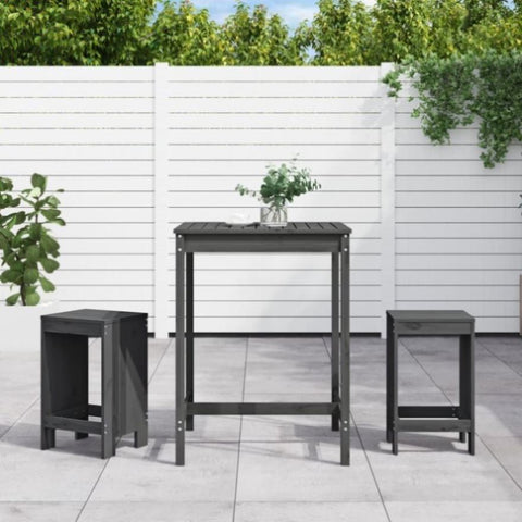 3 Piece Garden Bar Set Grey Solid Wood Pine 3157735