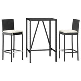 3 Piece Garden Bar Set with Cushions Black Poly Rattan 3203917