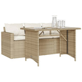 2 Piece Garden Dining Set with Cushions Beige Poly Rattan 366332