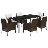 7 Piece Garden Dining Set with Cushions Brown Poly Rattan 3211946