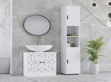 Line Embossed Tall Bathroom Storage Cabinet - White T3398P343302