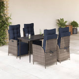 5 Piece Garden Dining Set with Cushions Grey Poly Rattan 3213478