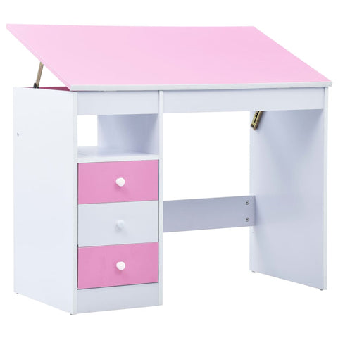 ZNTS Children Drawing Study Desk Tiltable Pink and White 287447