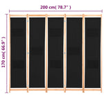 ZNTS 5-Panel Room Divider Black 200x170x4 cm Fabric 248185