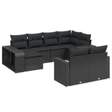 10 Piece Garden Sofa Set with Cushions Black Poly Rattan 3228895