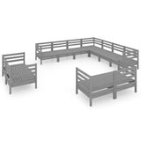 ZNTS 11 Piece Garden Lounge Set Solid Wood Pine Grey 3083216