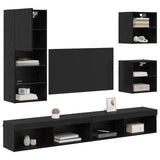 TV Wall Units with LED 5 pcs Black Oak Engineered Wood 3402952
