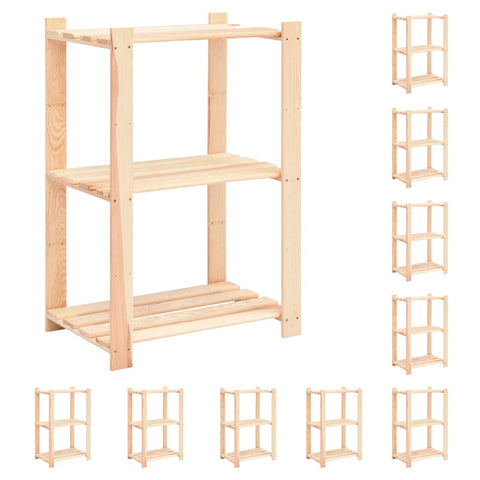 3-Tier Storage Racks 10 pcs 60x38x90 cm Solid Pinewood 150 kg 3051124