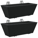 Planters with hooks 2 pcs Black Poly Rattan 366398