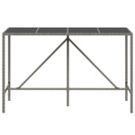 ZNTS Bar Table with Glass Top Grey 180x70x110 cm Poly Rattan 362592