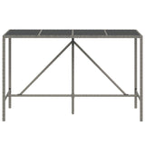 ZNTS Bar Table with Glass Top Grey 180x70x110 cm Poly Rattan 362592