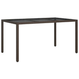 Garden Table 150x90x75 cm Tempered Glass and Poly Rattan Brown 316704