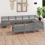 ZNTS 10 Piece Garden Lounge Set Grey Solid Wood Pine 3083386