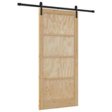 Sliding Door Natural and Black 93 x 202 cm Solid Pine Wood 3333178