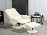 Swivel Recliner Chair with Footstool, PU Leather Armchair and Ottoman with High Back and Round Base T3398P344819