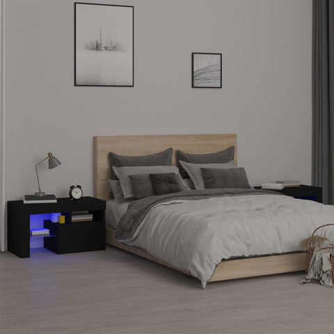 ZNTS Bedside Cabinets 2 pcs with LED Lights Black 70x36.5x40 cm 3152771