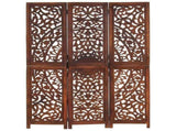 Hand carved 3-Panel Room Divider Brown 120x165 cm Solid Mango Wood 285338