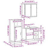 ZNTS 3 Piece Bathroom Furniture Set Grey Sonoma Engineered Wood 3300958