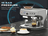 15 Bar Coffee Machine, with Adjustable Grind, Steamer and Accessories - Silver Colour T3398P329462