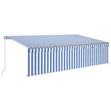 Manual Retractable Awning with Blind&LED 5x3m Blue&White 3069461
