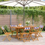 Folding Garden Chairs 6 pcs Blue and White Fabric and Solid Wood 3214626