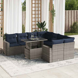 9 Piece Garden Sofa Set with Cushions Grey Poly Rattan Acacia 3326292