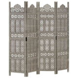 Hand carved 4-Panel Room Divider Grey 160x165 cm Solid Mango Wood 285322