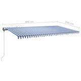 Freestanding Manual Retractable Awning 600x350 cm Blue/White 3069876