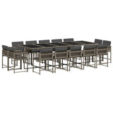 15 Piece Garden Dining Set with Cushions Grey Poly Rattan 3211592