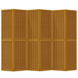 Room Divider 6 Panels Brown Solid Wood Paulownia 358826