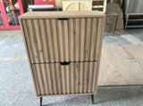 60cm-wide freestanding shoe cabinet featuring a natural oak wood grain finish and Mid-Century Modern W6296P537659