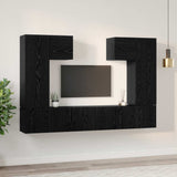 TV Cabinet Set Wall-mounted 7 pcs Black Oak Engineered Wood 3393136