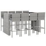 9 Piece Garden Bar Set with Cushions Grey Poly Rattan 3203950