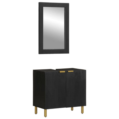 ZNTS 2 Piece Bathroom Furniture Set Black Engineered Wood 3309994