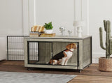 Dog Crate Furniture with Wheels, Double Doors, for Medium Dogs, Grey T3398P349646