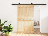 Sliding Door Natural and Black 90 x 210 cm Solid Pine Wood 3444989