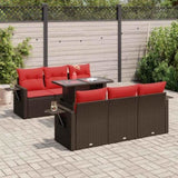 7 Piece Garden Sofa Set with Cushions Brown Poly Rattan Acacia 3326425