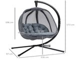 Hanging Egg Chair, Folding Texteline Swing Hammock with Side Pocket, Cushion and Stand for Indoor T3398P318560