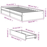 Bed Frame with Drawers without Mattress Concrete Grey 75x190 cm Small Single 3280716