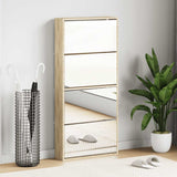Shoe Cabinet 4-Layer Mirror Oak 63x17x134 cm 273935