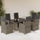 7 Piece Garden Dining Set with Cushions Grey Poly Rattan 3212492
